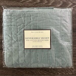 Pottery Barn Reversible Velvet Silk Cotton Quilted Euro Sham Sage Green NWT